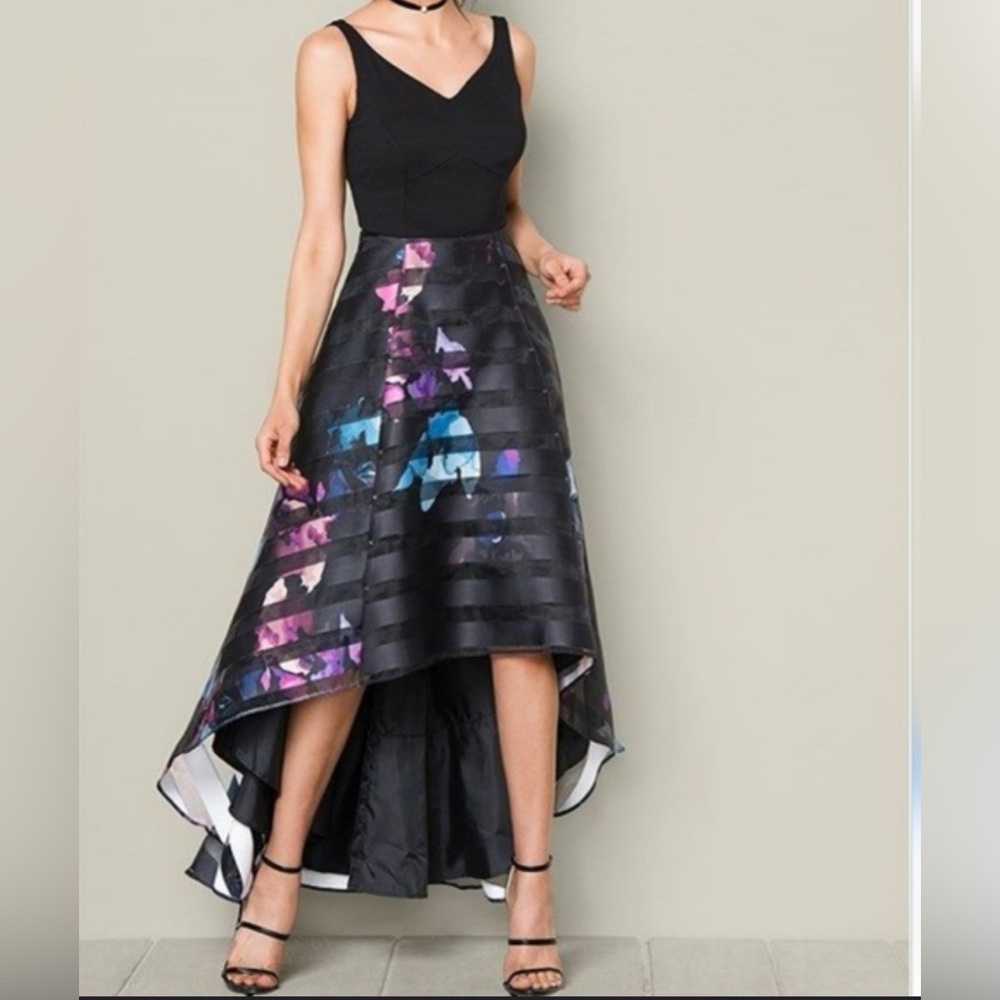 VENUS Black and Multicolor High-Low Floral Dress